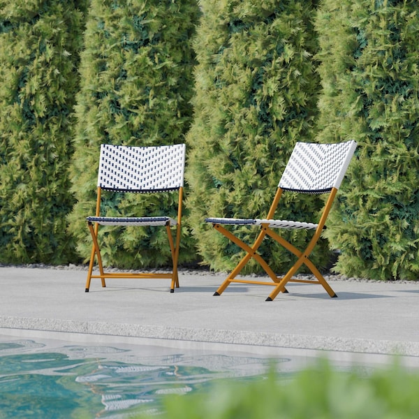 Flash Furniture Navy/White PE Rattan Folding Bistro Chairs, 2PK 2-FV-FWA086-NVY-WHT-GG - main